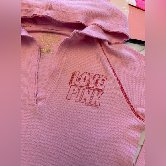 VS PINK VINTAGE Y2K PAJAMA SET “CHILL OUT” THERMAL HOODIE SHIRT & LEGGINGS RARE - Picture 10 of 15